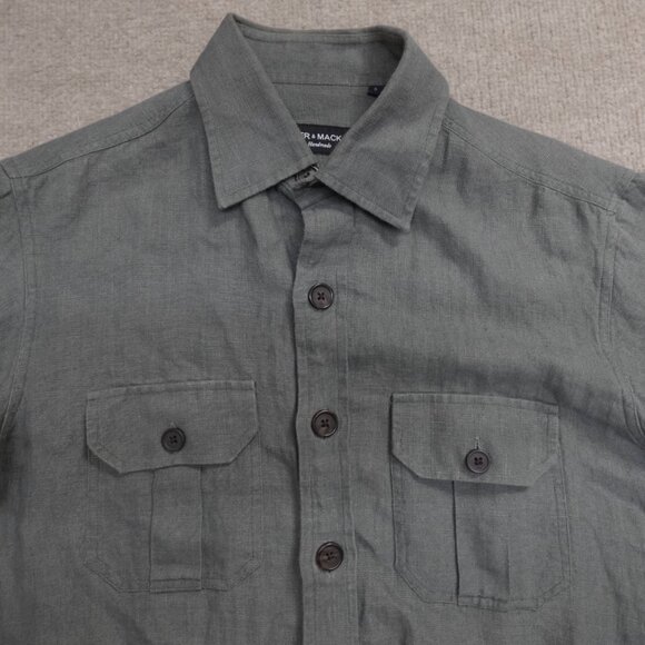 Spier Mackay Shirt Medium Green 100% Linen Handmade - Picture 2 of 12